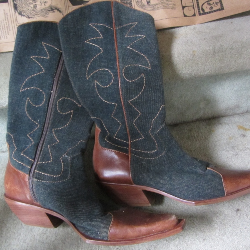 MATISSE MED BLUE DENIM BROWN LEATHER WESTERN BOOTS